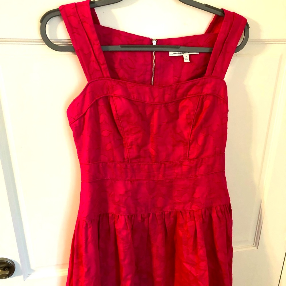 Raspberry Pink Floral Sweetheart Neckline Fit Flare Sundress Made in US 8